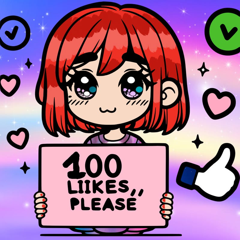 a girl with a sign saying 100 likes, please