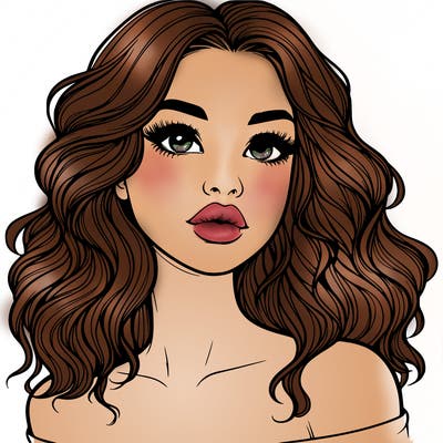 realistic girl with wavy hair and lips