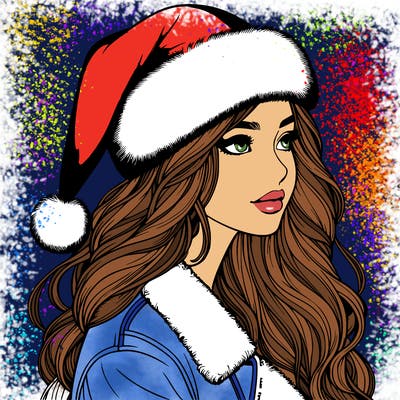 realistic girl in santa hat