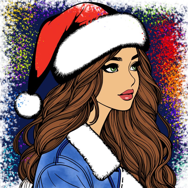 realistic girl in santa hat
