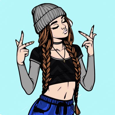 realistic teenage girl with braids and a beanie and crop top doing 🫶🏼