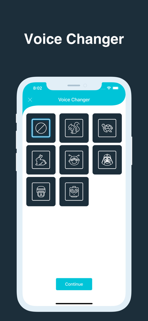Charging Play - Sound Changer - Voice changer screen in Charging Play app showing sound effect icons like squirrel rabbit and robot