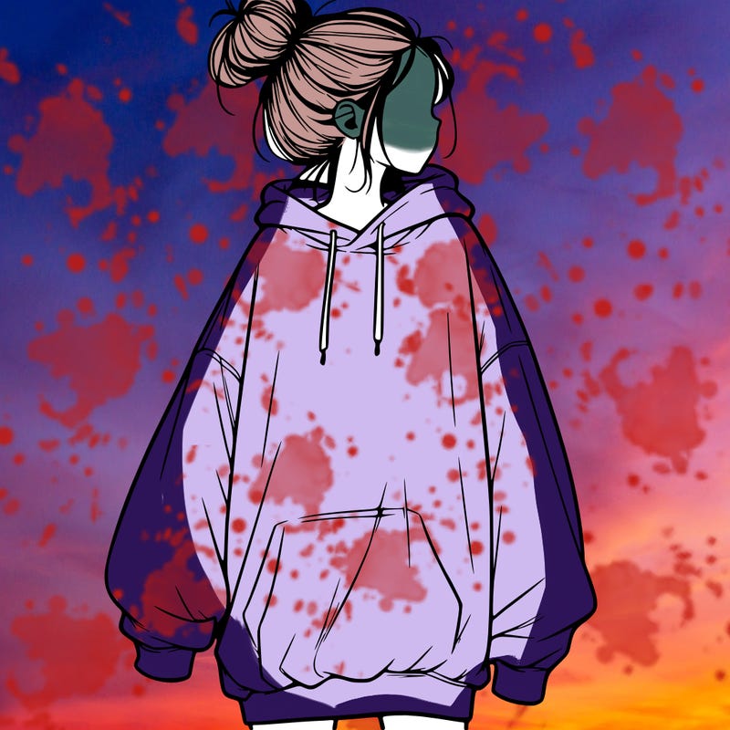 realistic girl with a oversized sweatshirt on and a bun