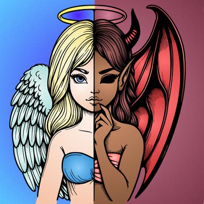 realistic angel half demon