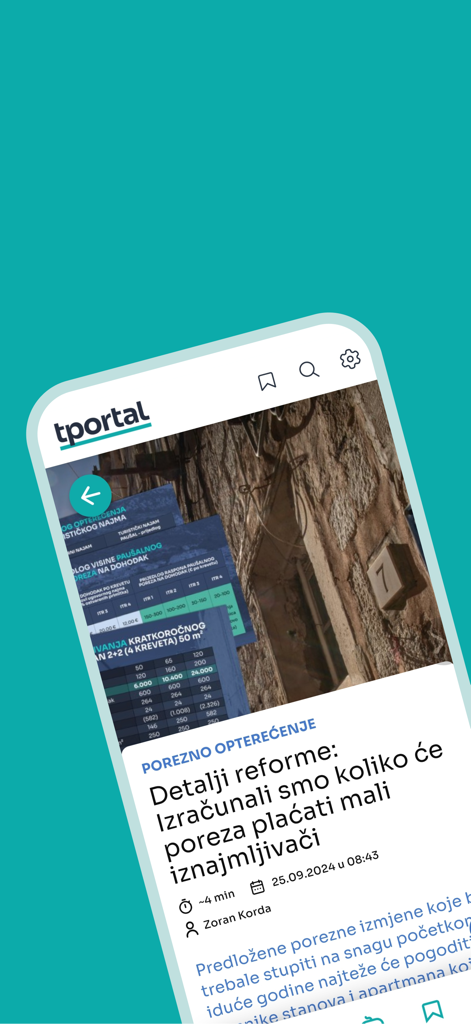 tportal - Ein Nachrichtenartikel in der tportal-App, der Details zur Steuerreform zeigt.