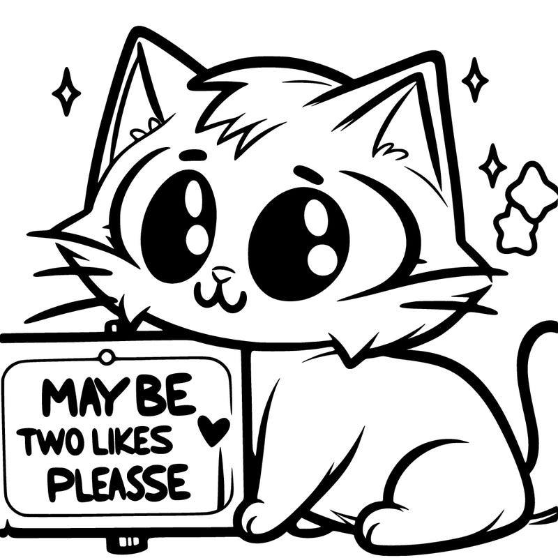 a kitty with the sign that says maybe two likes  please