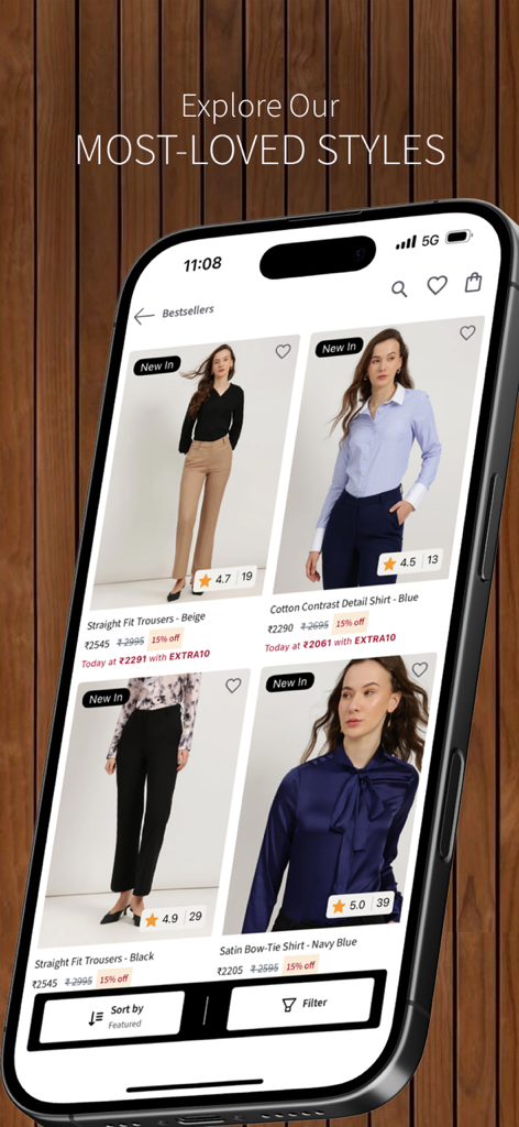 FableStreet-Women Western Wear - FableStreet mobile App, die Bestseller Damen-Arbeitskleidung wie Hosen und Hemden anzeigt.