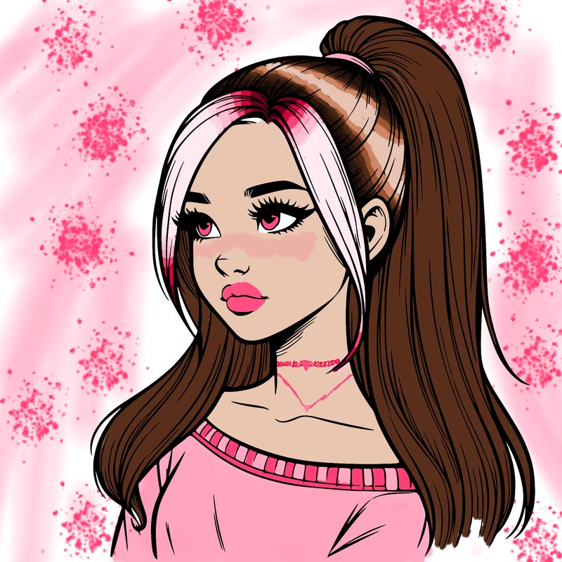 realistic girl with a high ponytail