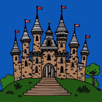 fairy tale castle standing tall on a hill