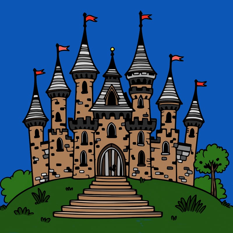 fairy tale castle standing tall on a hill