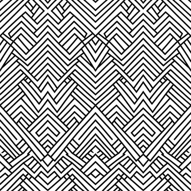 Explore a stunning array of repeating V-shaped and inverted V-shaped lines that create a dynamic and intricate geometric pattern. This captivating design provides a rich and dense coloring experience for all ages.