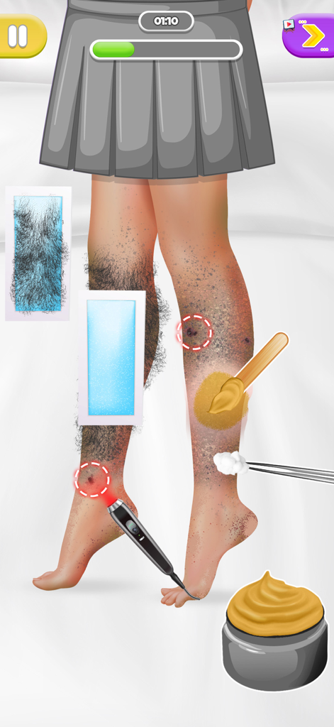 Makeup skincare ASMR Makeover - Jugabilidad de depilación de piernas y tratamiento de piel en un juego de ASMR de maquillaje