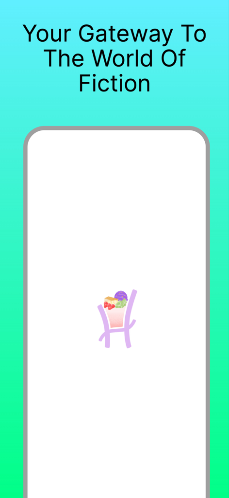 Tela de splash do aplicativo Haloreads com o slogan Sua Porta de Entrada Para o Mundo da Ficção e um logotipo estilizado em um fundo gradiente azul-petróleo