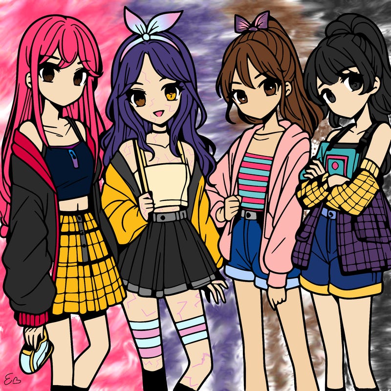 teen manga girls group of 4