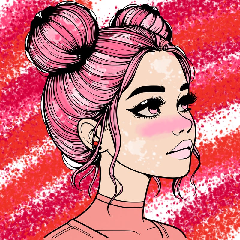realistic girl with buns on the top of her head
