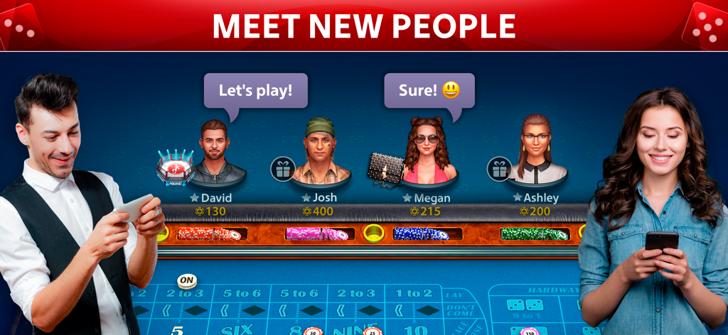 Vegas Craps by Pokerist - Recurso de chat social multijogador e avatares de jogadores em Vegas Craps by Pokerist