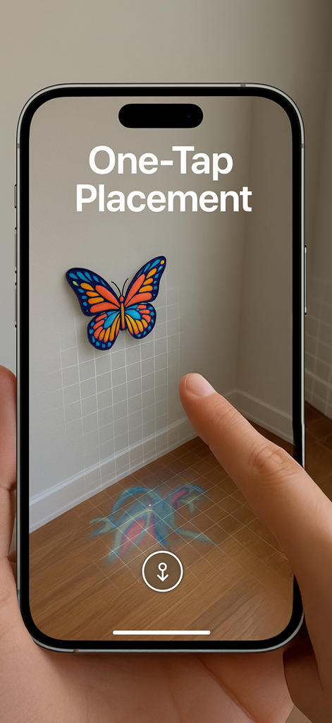 Quick Draw: AR Tracing - A person using an AR tracing app to project a virtual butterfly onto a wall with one tap
