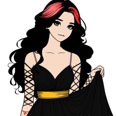 realistic girl in flowy silky prom dress