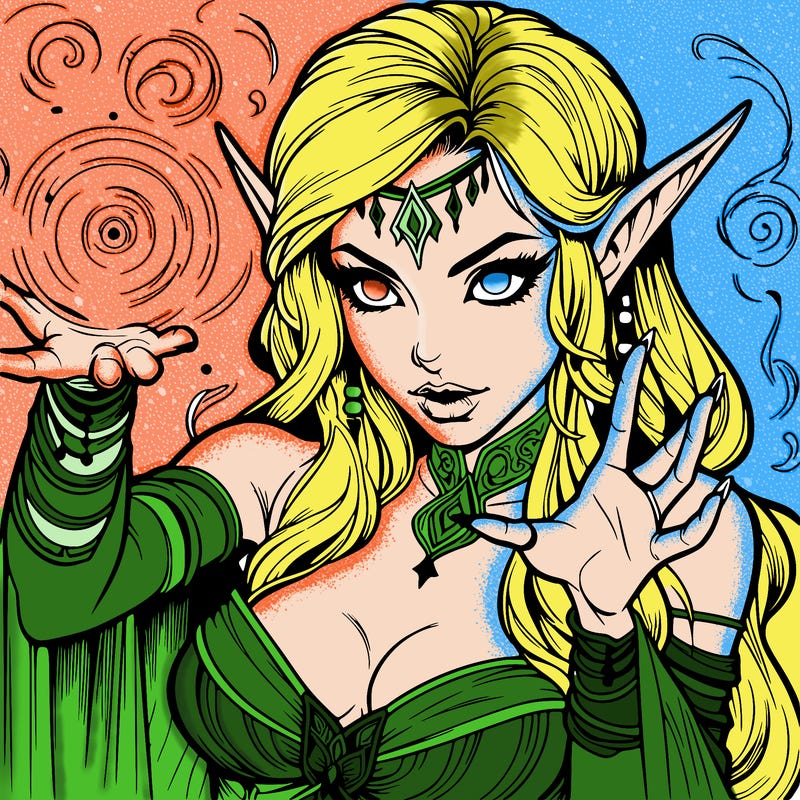 realistic scary beautiful elf sorceress casting spell