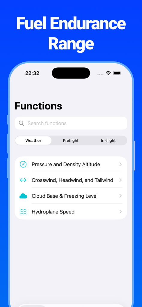 E6B - Flight Computer - E6B flight computer app interface showing aviation weather functions including pressure altitude and wind calculations.