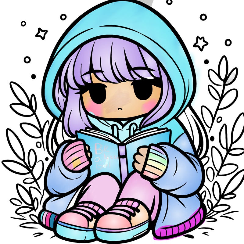 girl in oversized hoodie reading a book