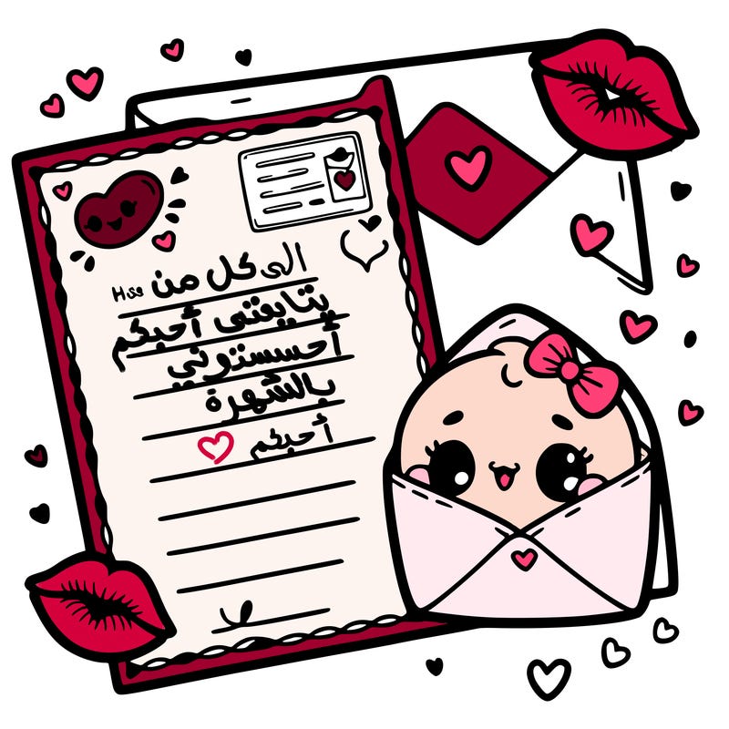 letter card, and kisses, for valentine day