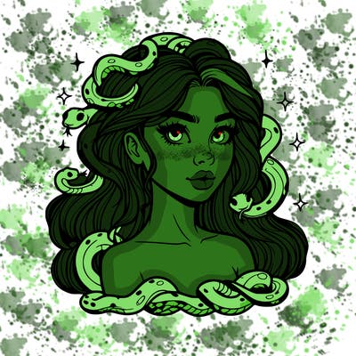 realistic girl with snakes as hair