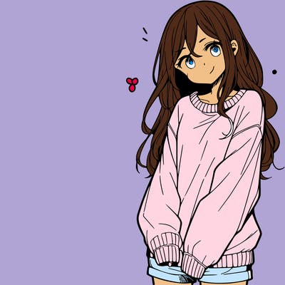 manga teen girl  in a sweater and baggy pants