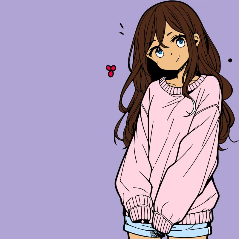 manga teen girl  in a sweater and baggy pants