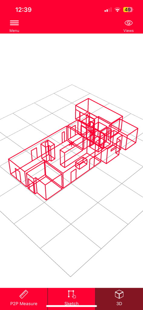 Leica DISTO Plan - 3D wireframe floor plan visualization in the Leica DISTO Plan app