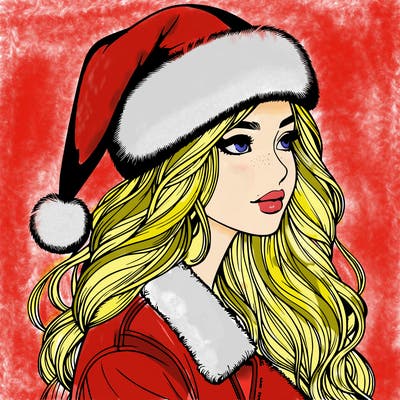 realistic girl in santa hat