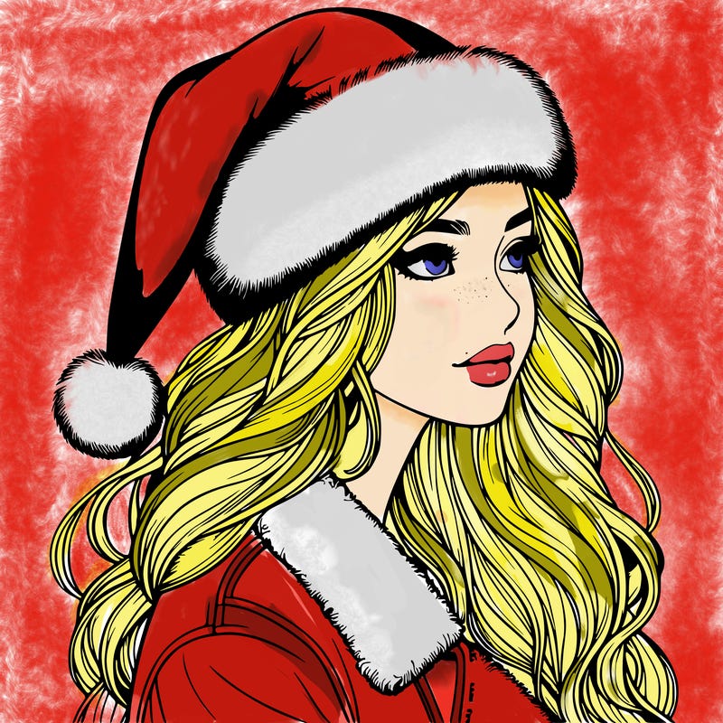 realistic girl in santa hat