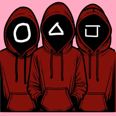 3 faceless people in  hoodies