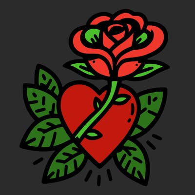 a rose coming out of a heart