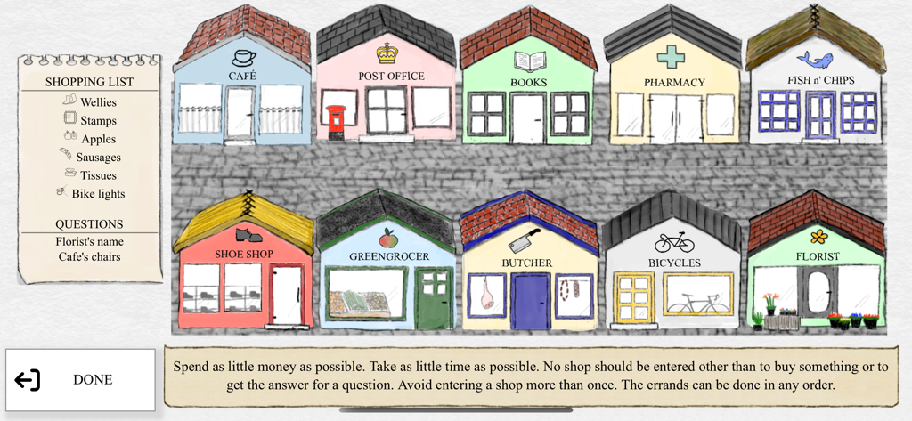 OxMET - OxMET cognitive assessment shopping task with list and storefronts