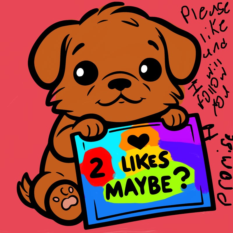 a puppy holding a sign that says 2 likes maybe?