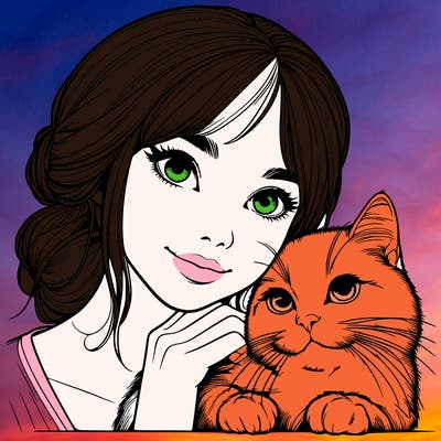 realistic girl with cat