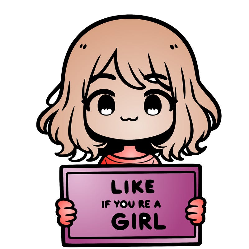 a cute girl holding a sign that says like if you’re a girl