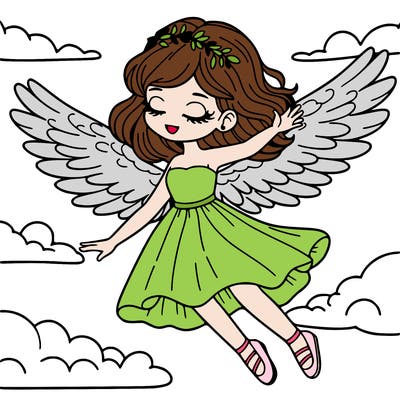 a woman flying with wings