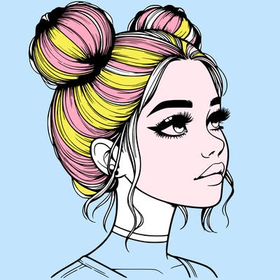 realistic girl with buns on the top of her head