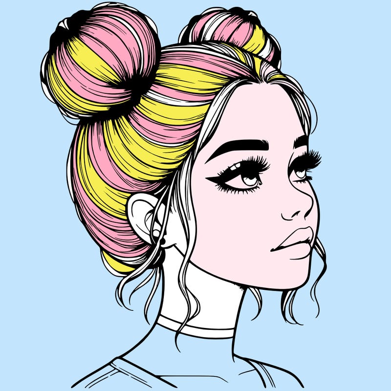 realistic girl with buns on the top of her head