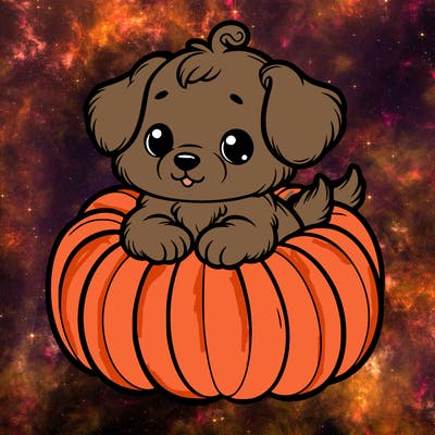 cute little puppy in a pumpkin