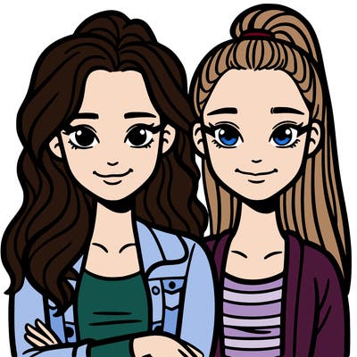 teenage girl with long hair togheter with a teenage girl with short hair