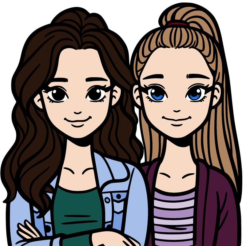 teenage girl with long hair togheter with a teenage girl with short hair