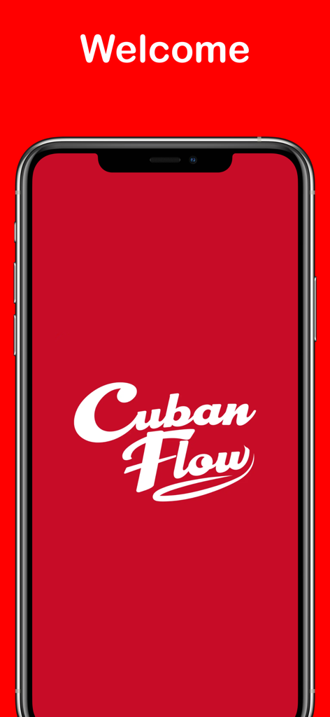 CubanFlow Radio - CubanFlow Radio welcome screen with the app logo in white over a solid red background