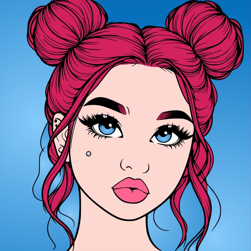 realistic girl with two buns on her hair and lips