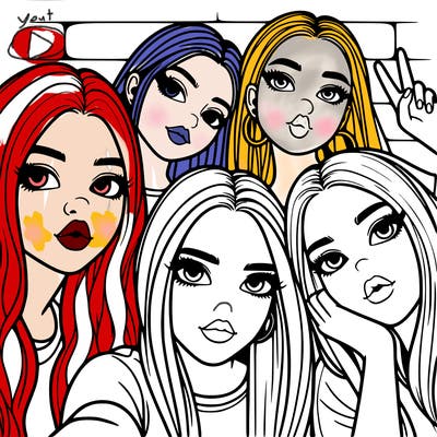 group of teen girls friends y2k up close in a selfie