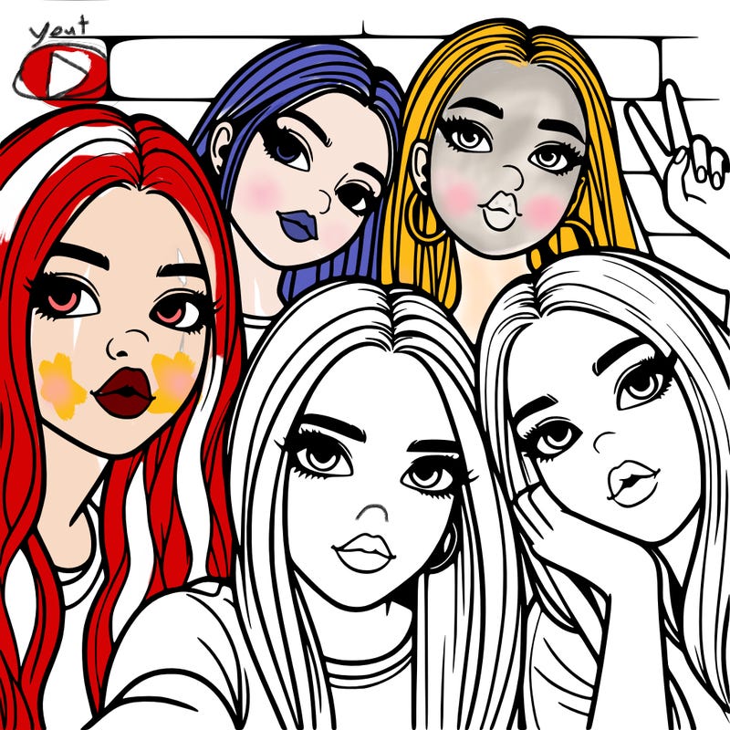 group of teen girls friends y2k up close in a selfie