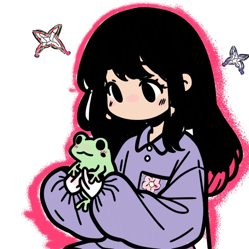 girl with long hair and a oversized shirt. and she is holding a frog