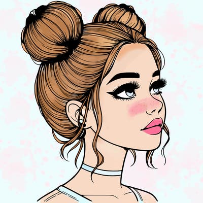 realistic girl with buns on the top of her head
